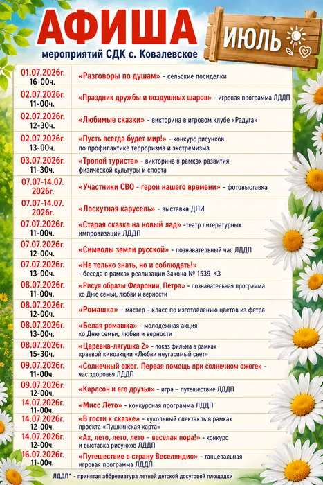 5 Афиша июля Ковалевское